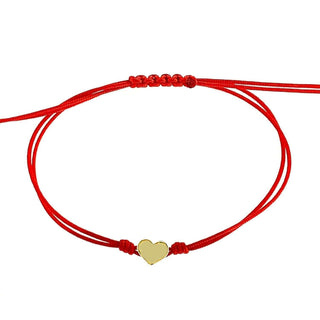18K Solid Yellow Gold Heart Red Macramé Adjustable bracelet , Amalia Jewelry