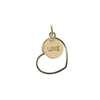 18K Yellow Gold Open Heart with LOVE Engraved Circle Pendant - Amalia J & Boutique