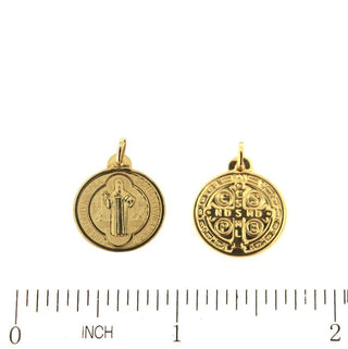 18k Solid Yellow Gold polished Saint Benedict Medal 24 & 16 mm , Amalia Jewelry
