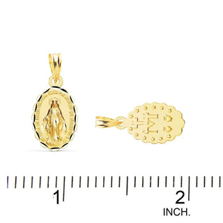 18K Solid Yellow Gold Small Miraculous Medal 16 x 11 mm with ruler
