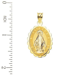 18K Solid Yellow Gold Large Miraculous Medal with Polished border 0.98 x 0.74 inch without bail , Amalia Jewelry