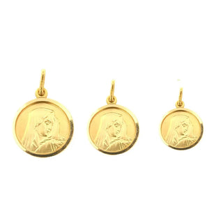 18K Solid Yellow Gold Our Lady of Sorrows Round Medal in 3 sizes 13, 15 & 17mm