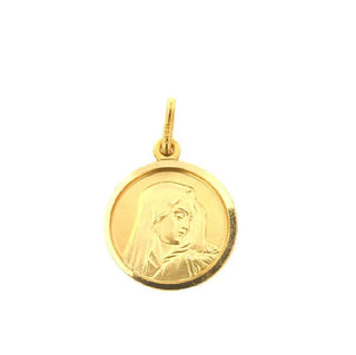 18K Solid Yellow Gold Our Lady of Sorrows Round Medal 17mm