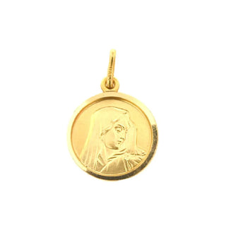 18K Solid Yellow Gold Our Lady of Sorrows Round Medal 15mm