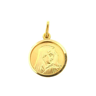 18K Solid Yellow Gold Our Lady of Sorrows Round Medal