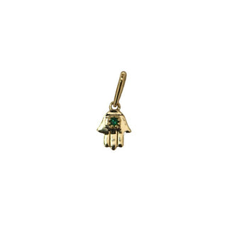 18K Solid Yellow Gold Emerald or Ruby Polished Mini Hamsa Hand Pendant , Amalia Jewelry