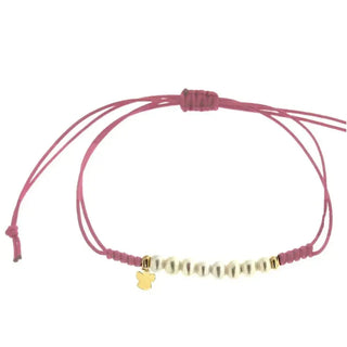 18K Solid Yellow Gold Angel and Pearls Grey Macrame Bracelet  (Copy)