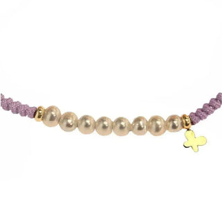 18K Yellow Gold Butterfly Pearls and Lavander Macrame Bracelet 