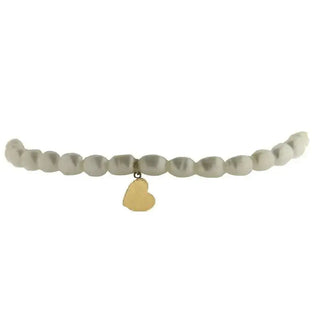 18K Solid Yellow Gold Dangle Heart Oval Pearls Bracelet