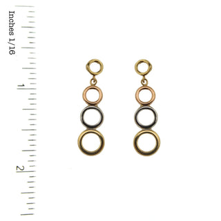 18K Solid Tricolor Gold Open Circles Dangle Earrings with ruler