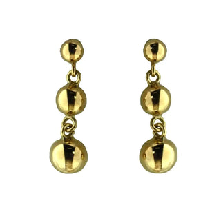 18K Solid Yellow Gold Dangling Balls Post Earrings