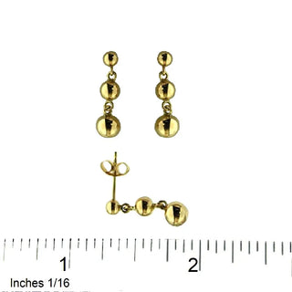 18K Solid Yellow Gold Dangling Balls Post Earrings with ruler