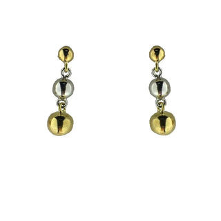 18K Solid Two-Tone Gold Dangling Balls Post Earrings - Amalia FJ & Boutique