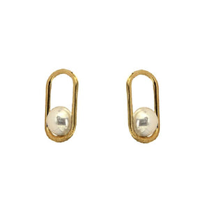 18K Solid Yellow Gold Floating 3mm Cultivated Pearl Post Earrings , Amalia Jewelry