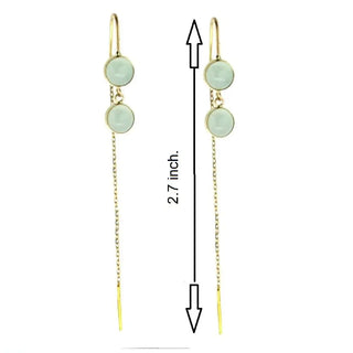 18K Solid Yellow Gold Green or Pink Quartz Thread Earrings with ruler