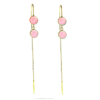18K Solid Yellow Gold Pink Quartz Thread Earrings and ruler