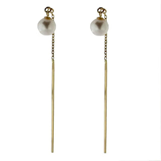 18k solid yellow gold pearl thread earrings