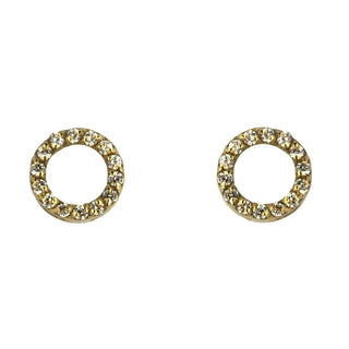 18K Solid Yellow Gold Zirconia Circle Post Earrings