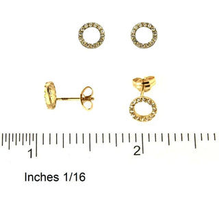 18K Solid Yellow Gold Zirconia Circle Post Earrings an ruler
