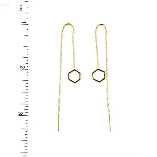 18k Yellow Gold Open Hexagon Thread  Dangle Earrings