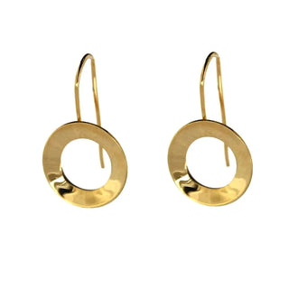 18K Solid Yellow Gold  Modern Open Circle Hook Earrings