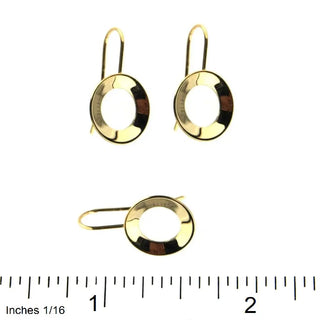 18K Solid Yellow Gold  Modern Open Circle Hook Earrings with ruler