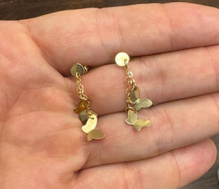 18k Solid Yellow Gold Polished Butterflies Dangle Earings - Amalia FJ & Boutique