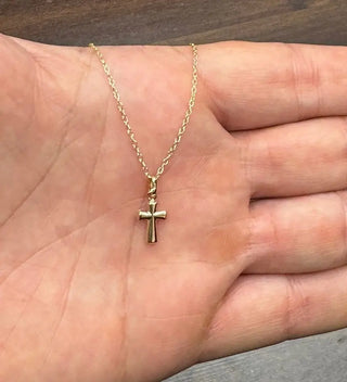 18k Solid Yellow Gold Tiny Classic Polished Cross Pendant