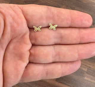 18K Solid Yellow Gold Studs Butterfly Post Earrings - Amalia FJ & Boutique