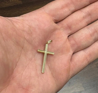 18K Solid Yellow Gold polished Concave Cross Pendant