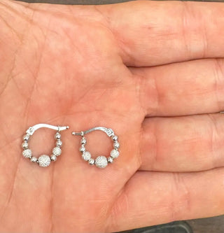 18K Solid White Gold Stardust Finish Beads Hoop Earrings - Amalia J & Boutique