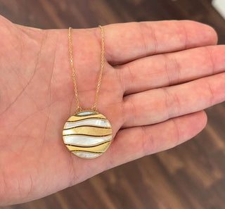 18K Solid Yellow Gold Mother of Pearl Circular Necklace - Amalia J & Boutique