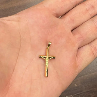 18k Yellow Gold Rhombus hollow tube Crucifix Pendant