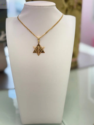 18K Solid Yellow Gold Modern Menorah Star David Pendant