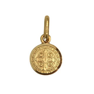 18k Solid Yellow Gold Saint Benedict Small Medal  9 mm back