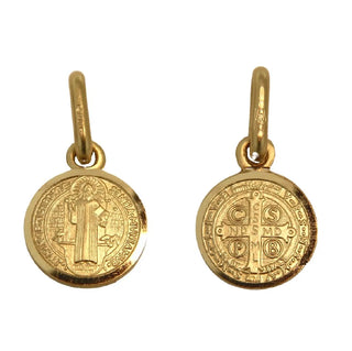 18k Solid Yellow Gold Saint Benedict Small Medal  9 mm fron and back