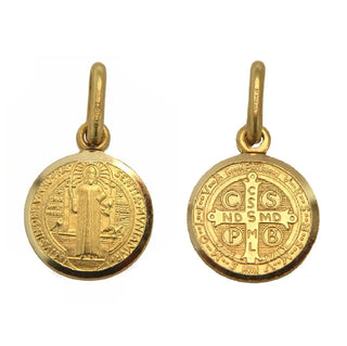 18K Solid Yellow Gold Saint Benedict Medal 11mm Front & back