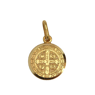 18K Solid Yellow Gold Saint Benedict Medal 13 mm back view