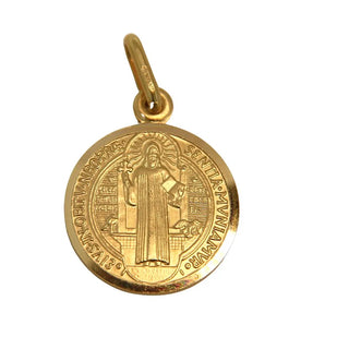 18K Solid Yellow Gold Saint Benedict Medal 15 mm fron of the medal