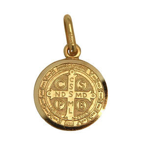 18K Solid Yellow Gold Saint Benedict Medal 15 mm, back view of the medal