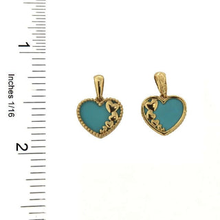 18K Solid Yellow Gold Small Turquoise Heart Pendant , Amalia Jewelry