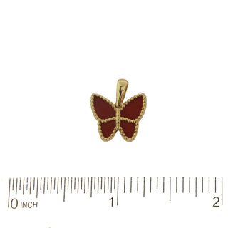 18K Solid Yellow Gold Red Carnelian Butterfly Pendant , Amalia Jewelry