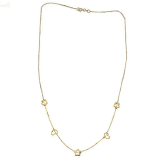 18K Solid Yellow Gold Open Flowers and Hearts Light Necklace