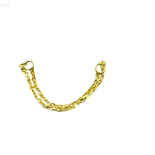 18K Solid Yellow Gold Double Piercing Link Earring Chain