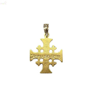 18k Solid Yellow Gold Diamond Cut Jerusalem Cross Pendant