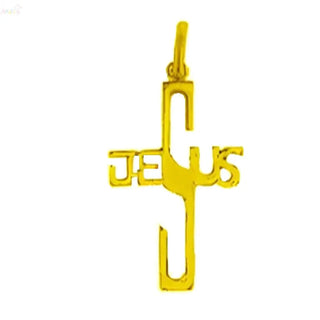 18K Yellow Gold Open Cross featuring a Jesus Inscription