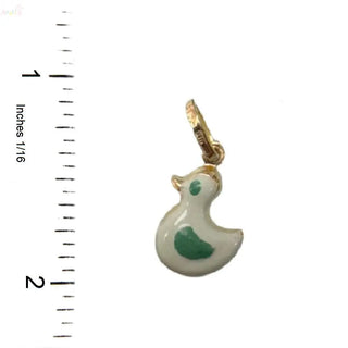 18K Solid Yellow Gold Small Enamel Bird Charm Pendant