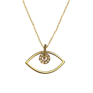18K Solid Yellow Gold Diamond Evil Eye Necklace 16.50 inches