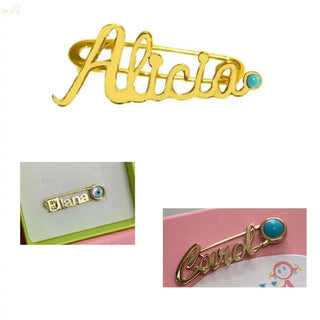 Custom made 18k Solid Yellow Gold Name Safety Pin