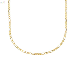 18K Solid Yellow Gold Thin Figaro Link Chain Necklace 24 in.